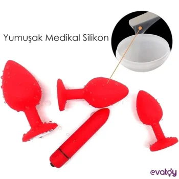 Evatoy Diamond Vibratörlü Anal Plug Seti - Görsel 2