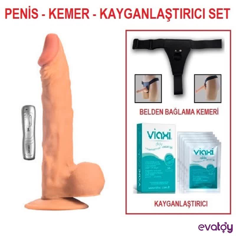 Evatoy 25 cm Belden Bağlamalı Titreşimli Realistik Dildo Penis Set