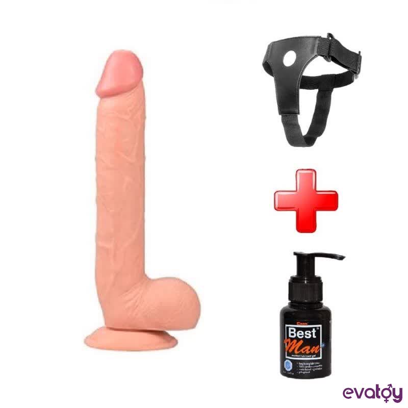 Evatoy 26 cm Belden Bağlamalı Vantuzlu Realistik Penis Anal Vajinal Dildo