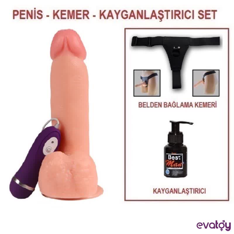 Evatoy 19,5 cm Belden Bağlamalı Titreşimli Realistik Dildo Penis Set