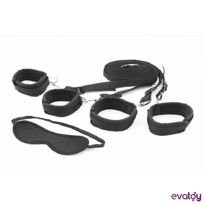 Evatoy Siyah El Ayak ve Yatak Bağlama Seti Deri Göz Bandı Hediyeli